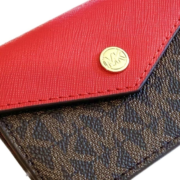 Michael Kors Kala Small Signature Leather Flap Key Ring Card Case Mini ID Wallet - Picture 4 of 6